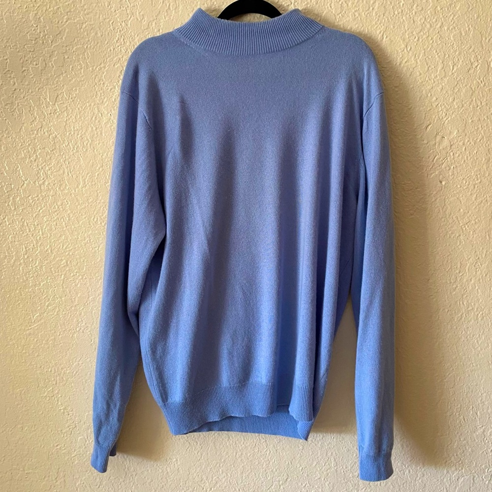J. Peterman $190 Men's Turtleneck Sweater Size L Blue Silk Sweater Weather
